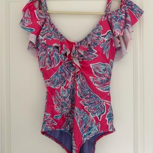 Pink Floral Ruffle One-Piece Swimsuit